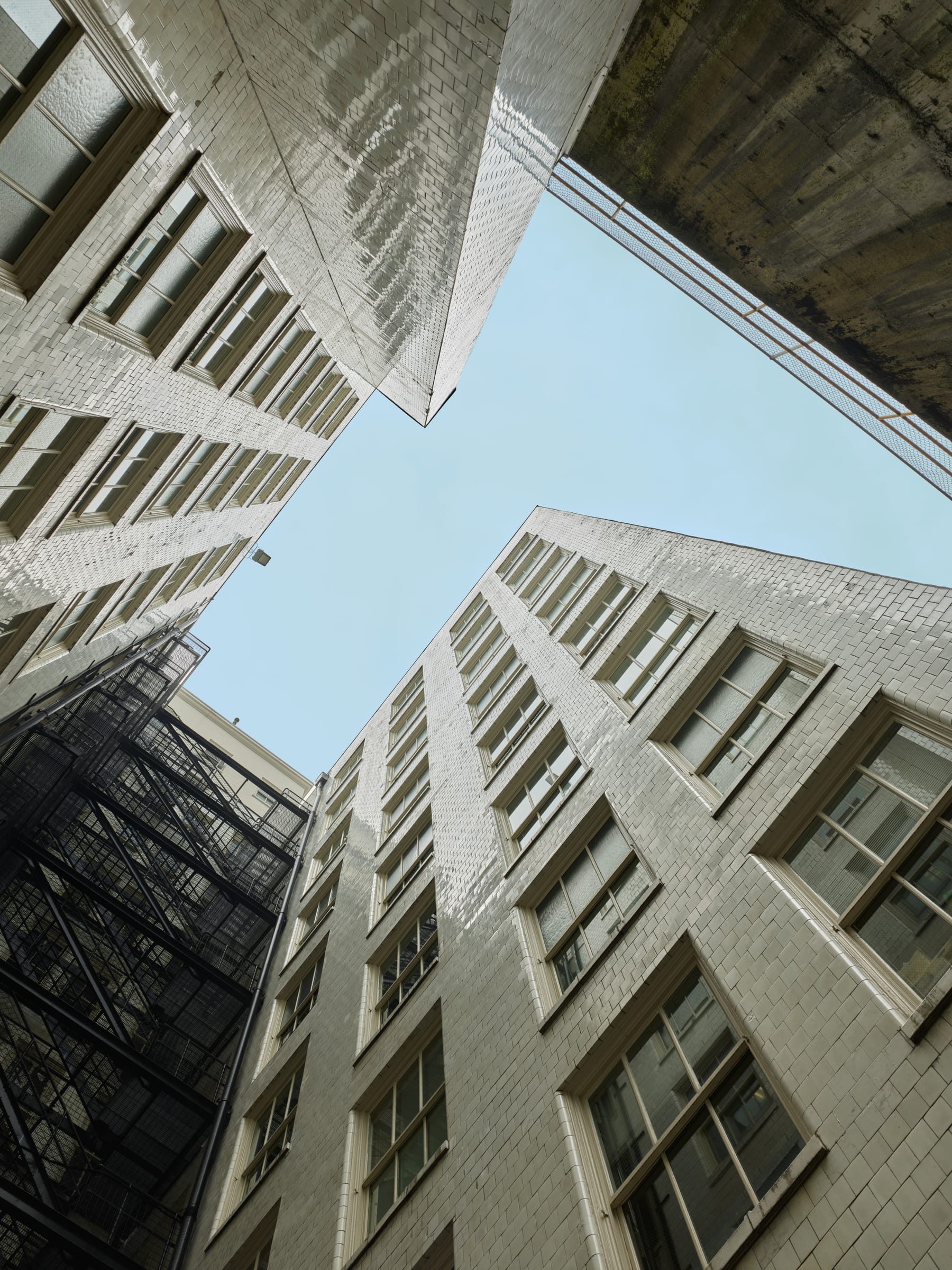 Looking up the Rogers Building light well at the sky